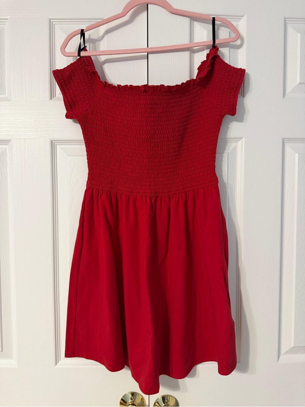 Hollister Red Smocked Off-Shoulder Mini Dress